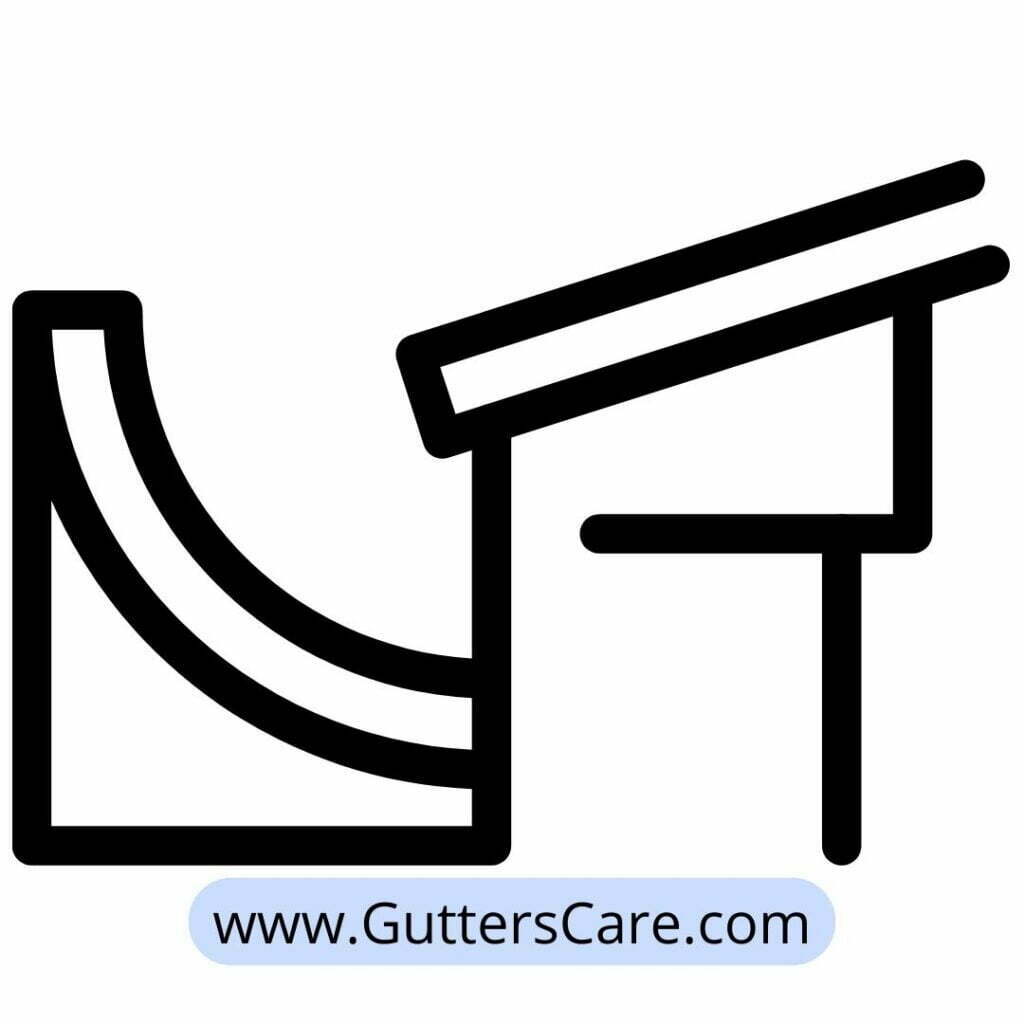 Curve roof gutter attached to house.