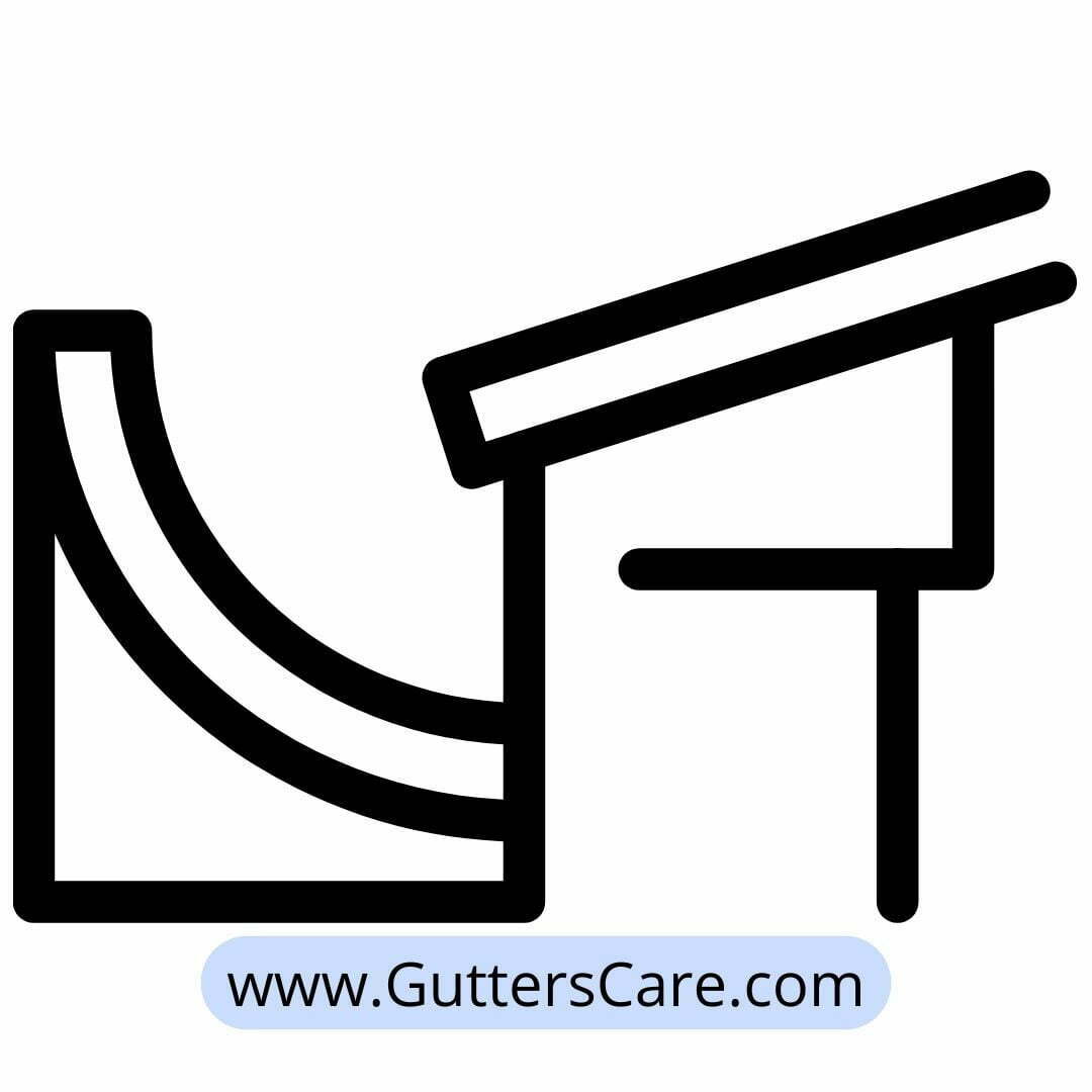 Curve roof gutter attached to house.